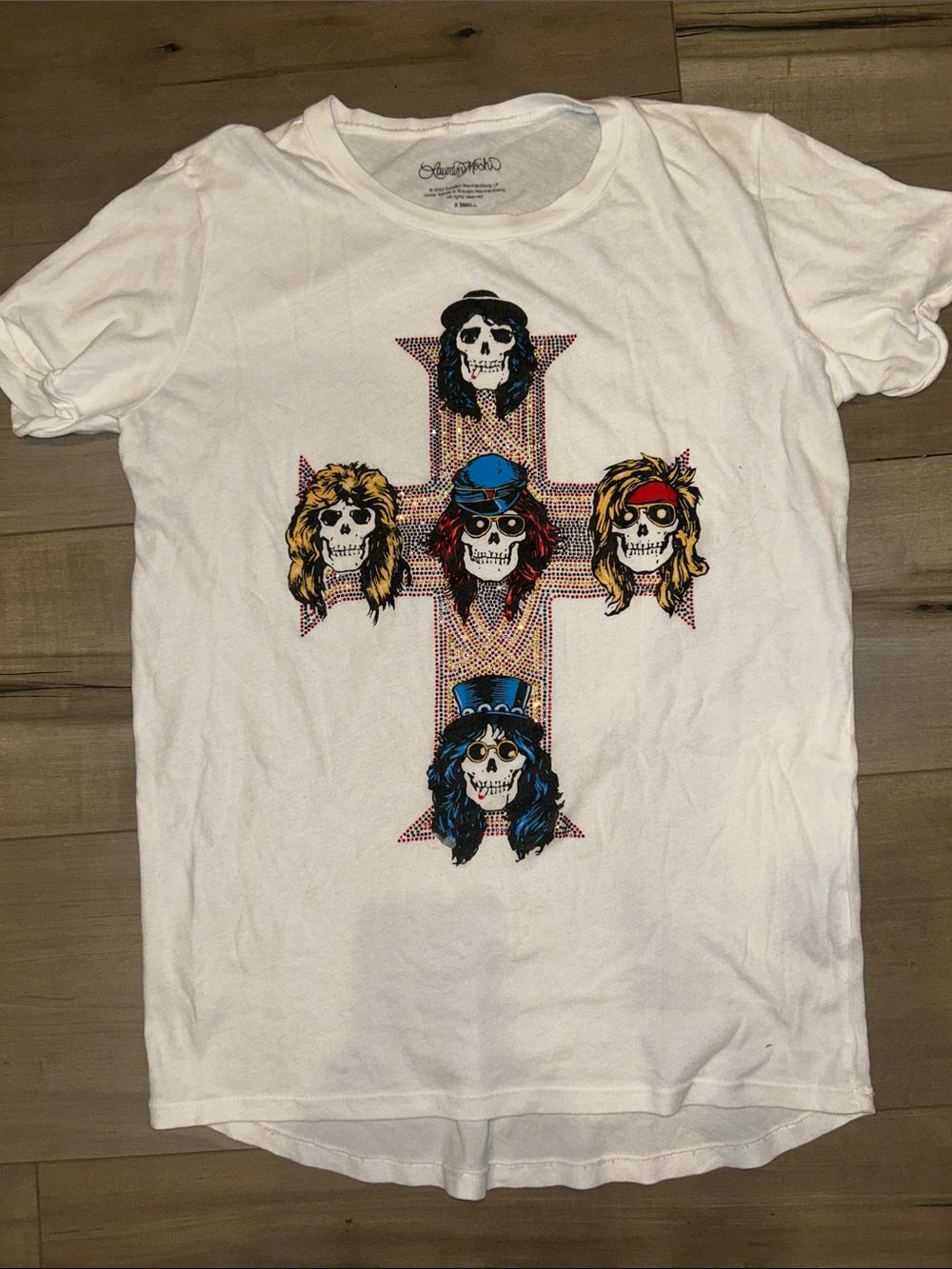 Lauren Moshi Crystal Guns N’ Roses white band tshirt